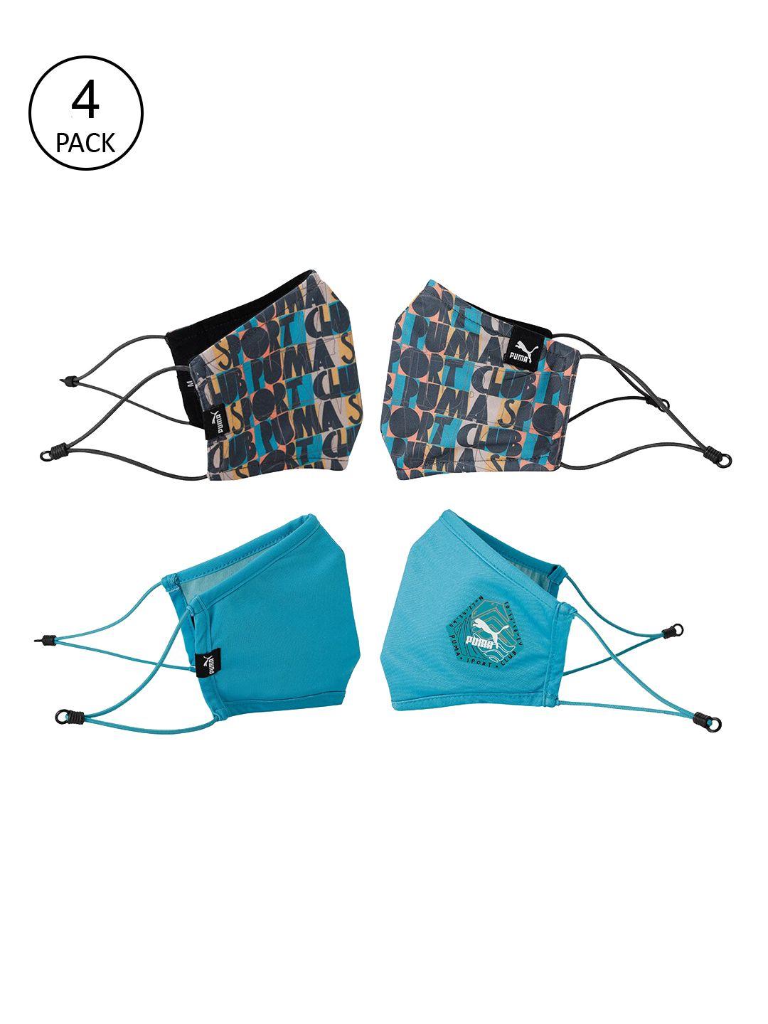 puma set of 4 black & blue 3 ply hill camp cloth face masks