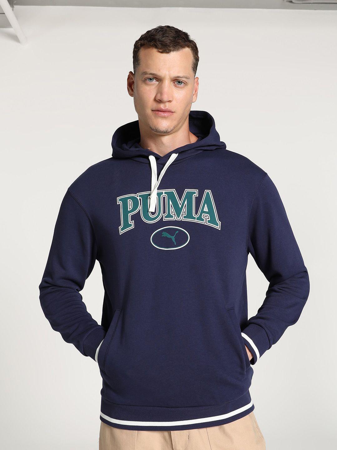 puma squad printed cotton hooded sweatshirt