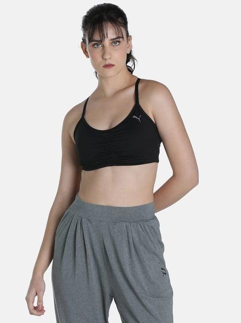 puma studio low impact studio black polyester solid sports bra