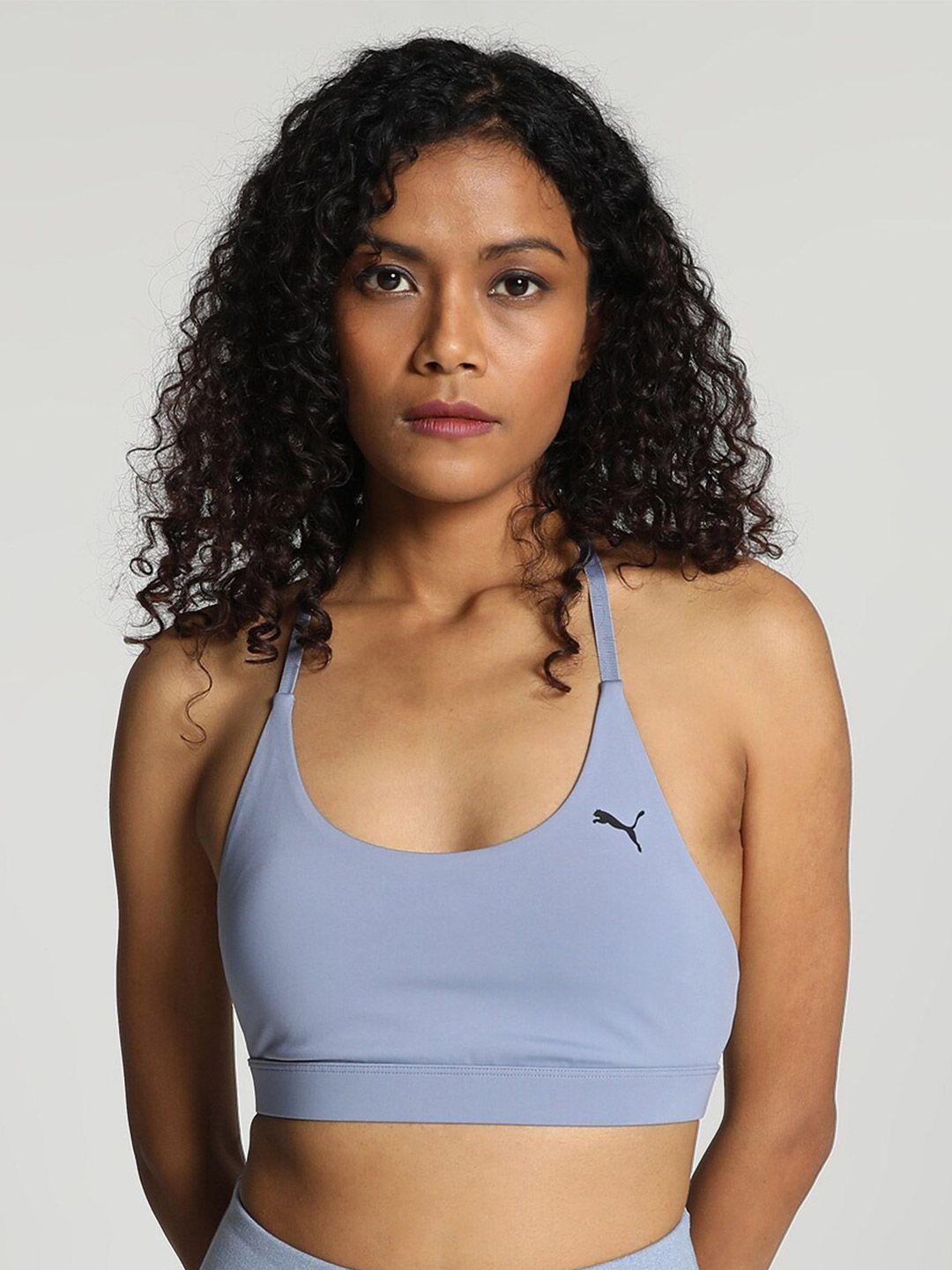 puma studio ultrabare strappy logo printed workout bra