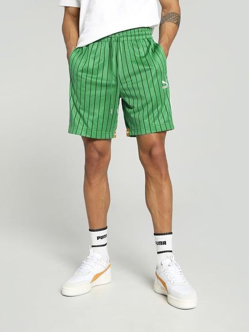 puma t7 archive green relaxed fit striped sports shorts