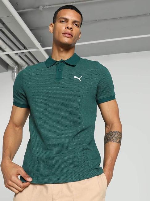 puma teal green cotton slim fit polo t-shirt