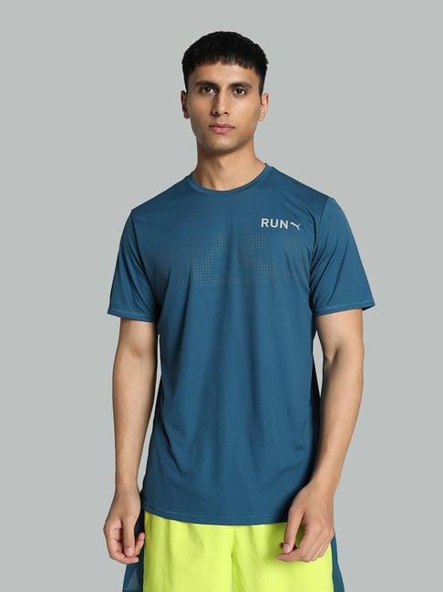 puma teal regular fit printed running sports t-shirt