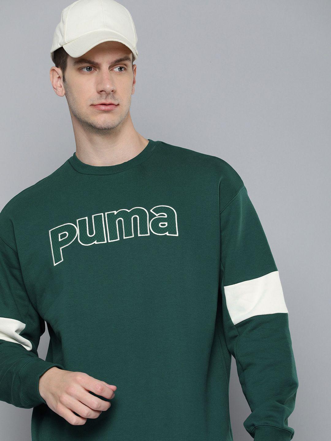 puma team relaxed fit embroidered pure cotton sweatshirt