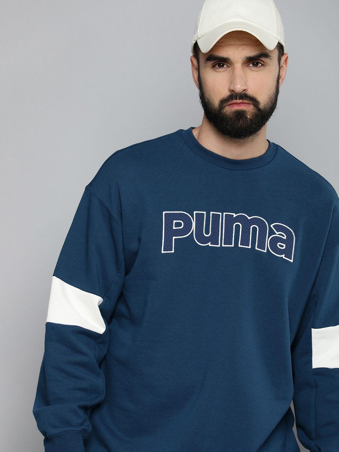 puma team relaxed fit embroidered pure cotton sweatshirt