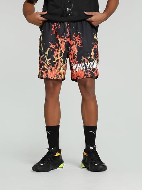 puma the showtime supporting act straight flames basketball black regular fit printed sports shorts