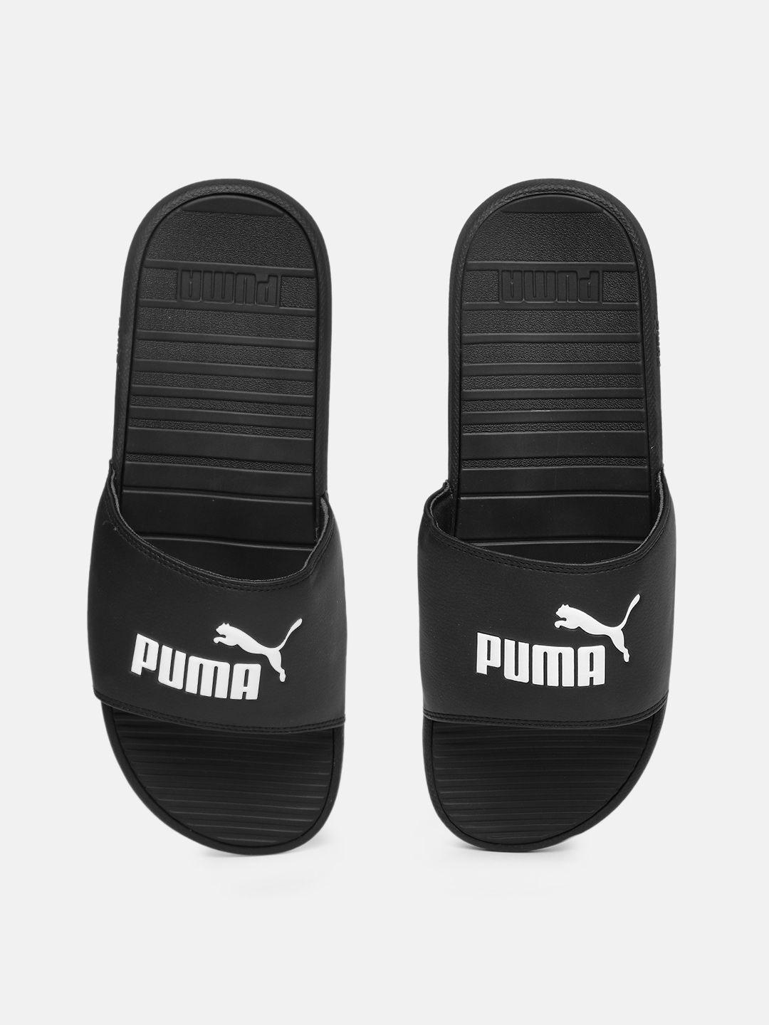 puma unisex black & white solid sliders