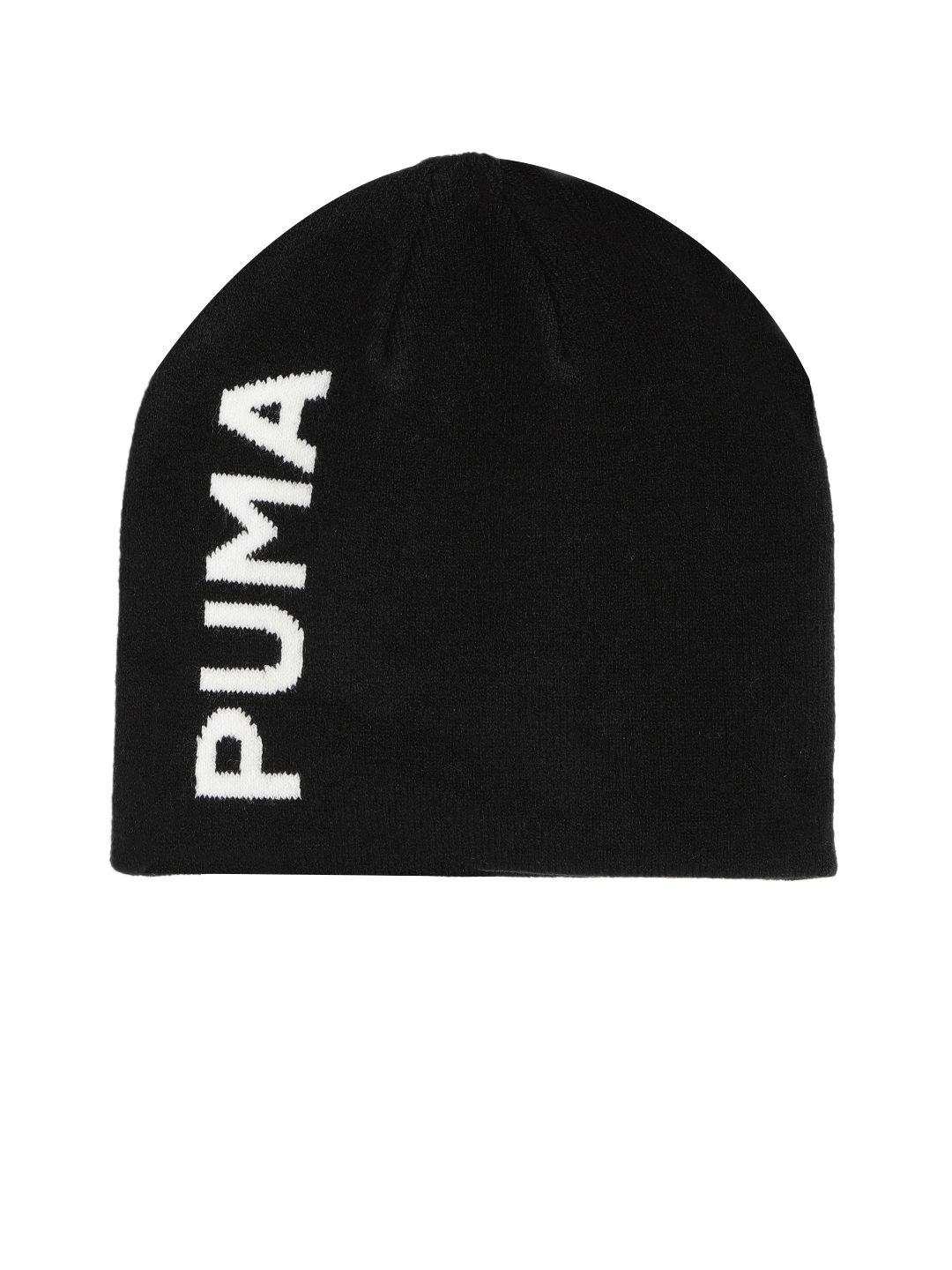 puma unisex black essential classic cuffless self design beanie