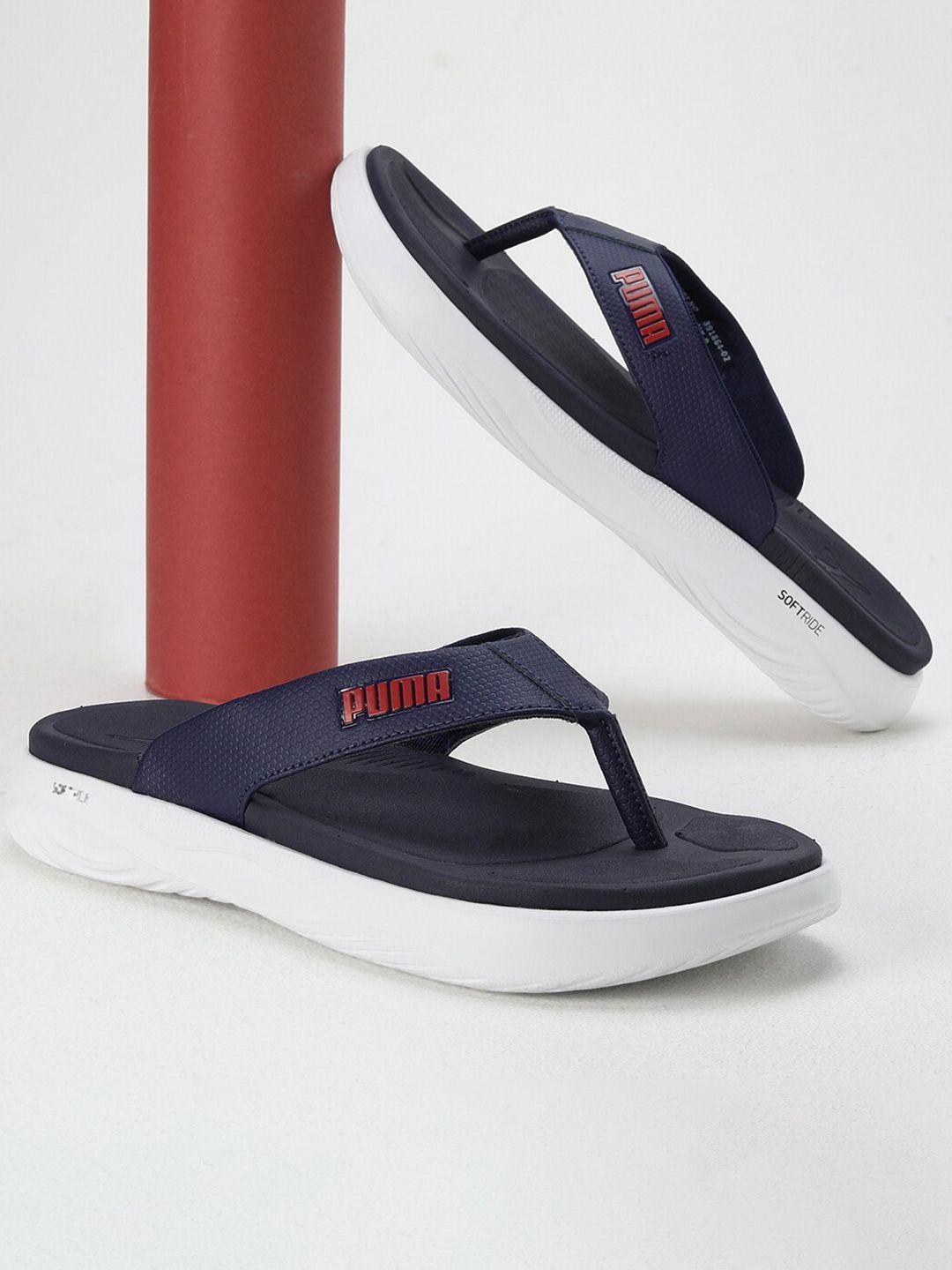 puma unisex brand logo printed thong flip-flops