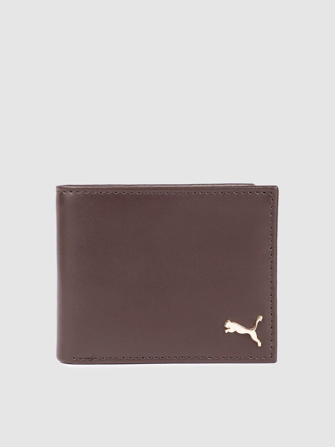 puma unisex brown leather two fold wallet