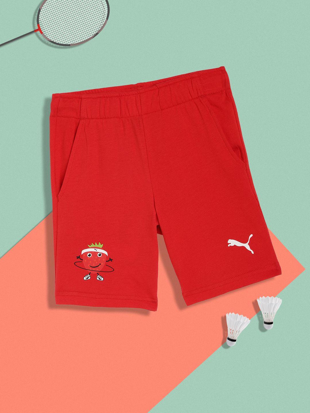 puma unisex kids red fruitmates pure cotton regular fit shorts
