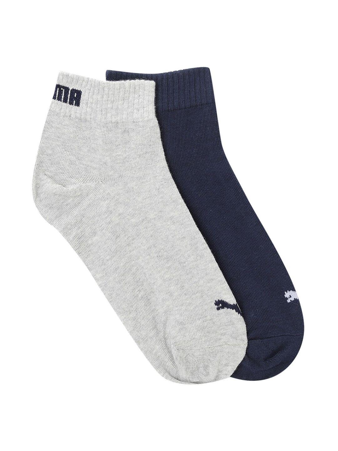 puma unisex navy blue & grey pack of 2 ankle length socks