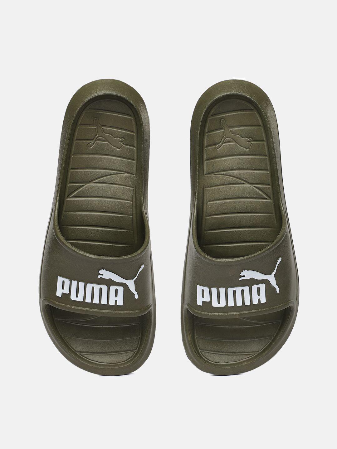 puma unisex olive green divecat v2 printed sliders