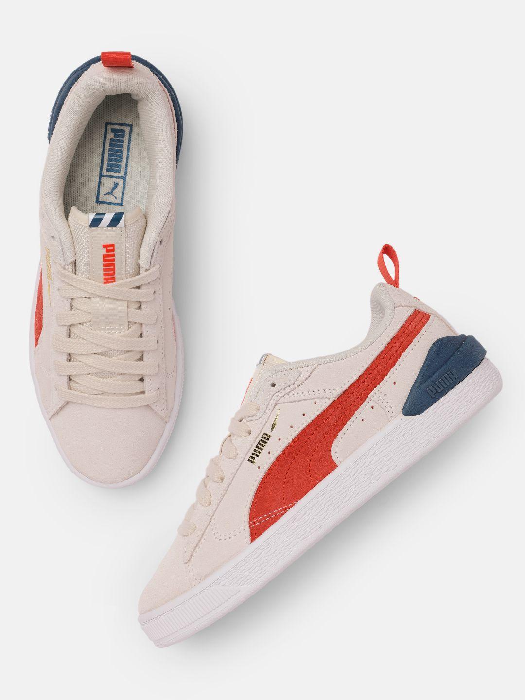 puma unisex peach pink & rust brown leather suede colourblocked regular sneakers