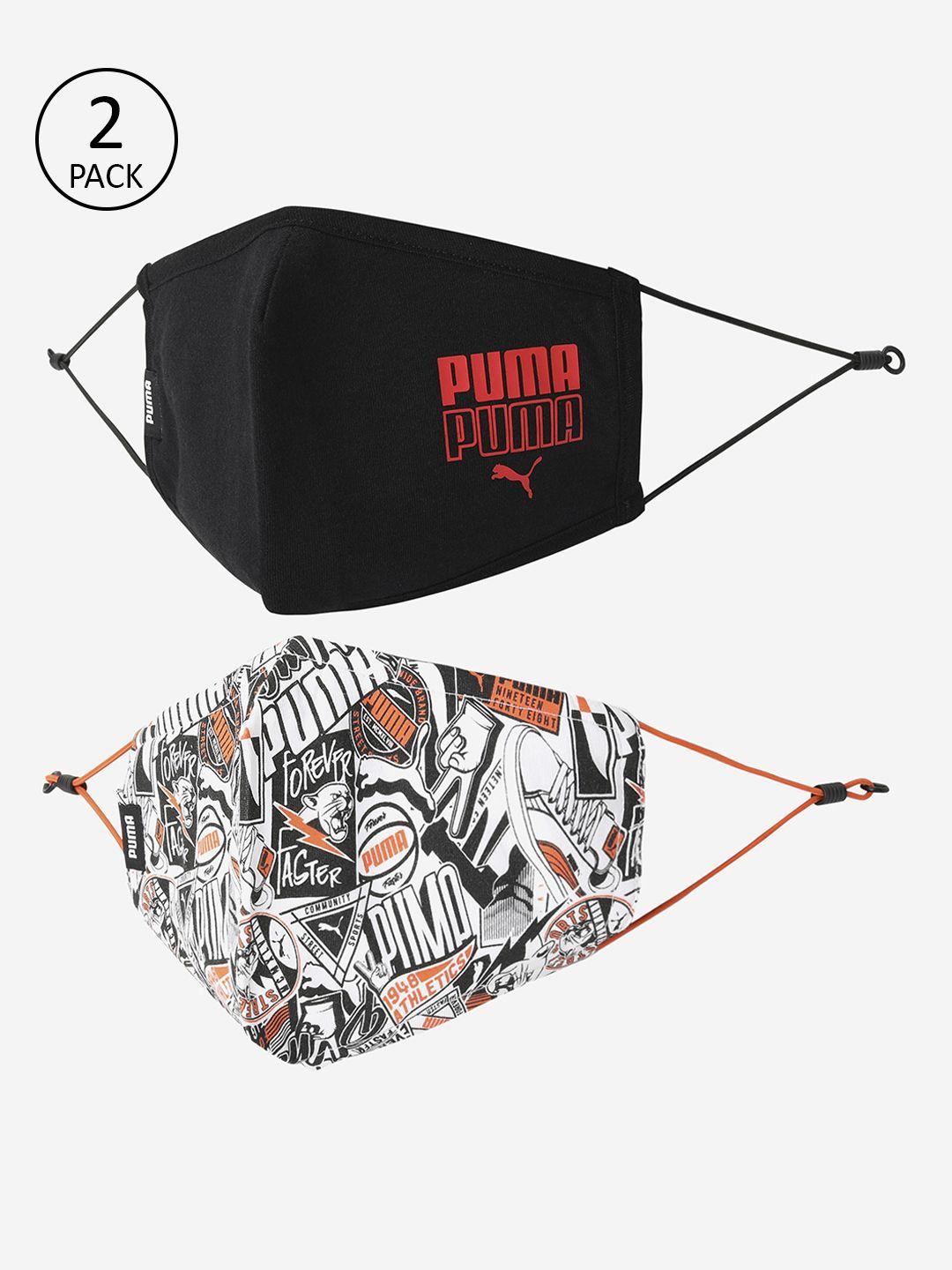 puma unisex printed pack of 2 5-ply reusable cloth masks