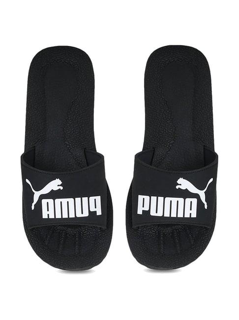 puma unisex purecat black & white slides