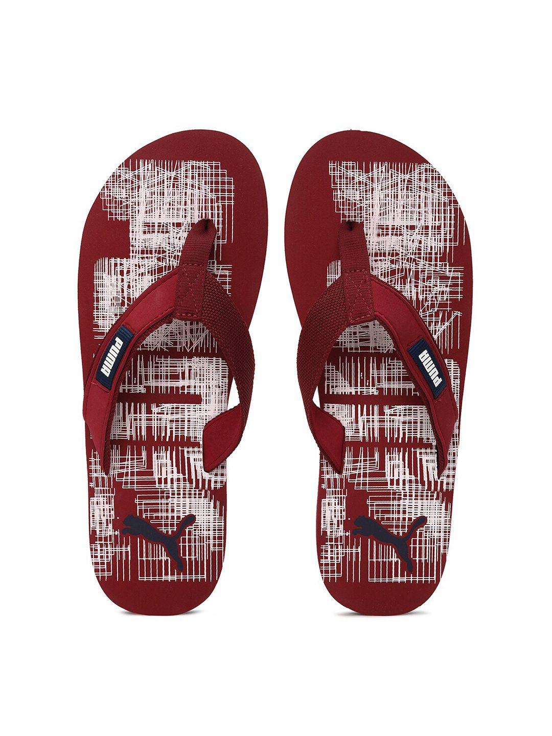 puma unisex red off-white printed contour thong flip-flops