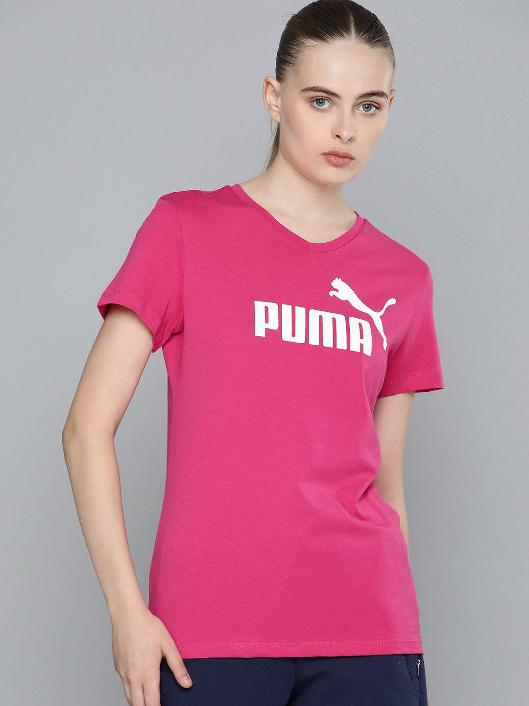 puma v-neck brand logo printed regular fit ess pure cotton t-shirt