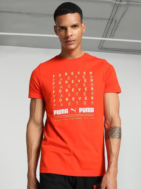 puma warm earth cotton slim fit printed t-shirt