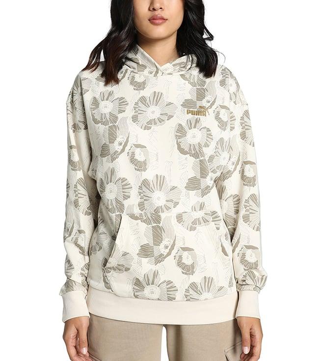 puma white class act graphics floral print comfort fit hoodie