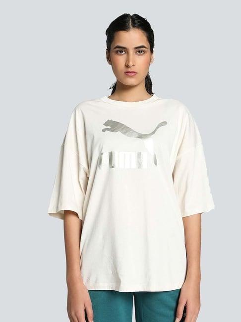 puma white cotton logo print t-shirt