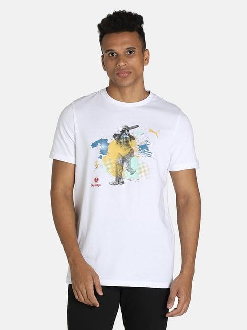 puma white cotton printed slim fit t-shirt