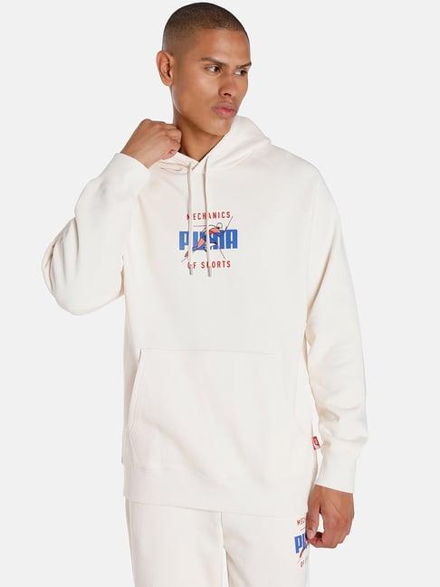 puma white cotton relaxed fit printed sweatshirt