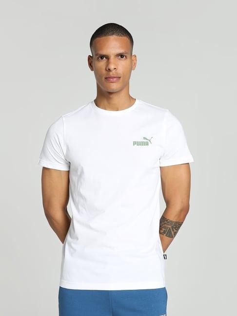 puma white cotton slim fit logo printed t-shirt