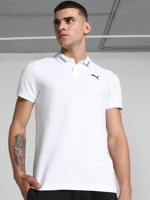 puma white cotton slim fit ottoman polo t-shirt