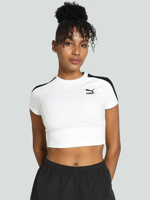 puma white cotton sports cropped t-shirt