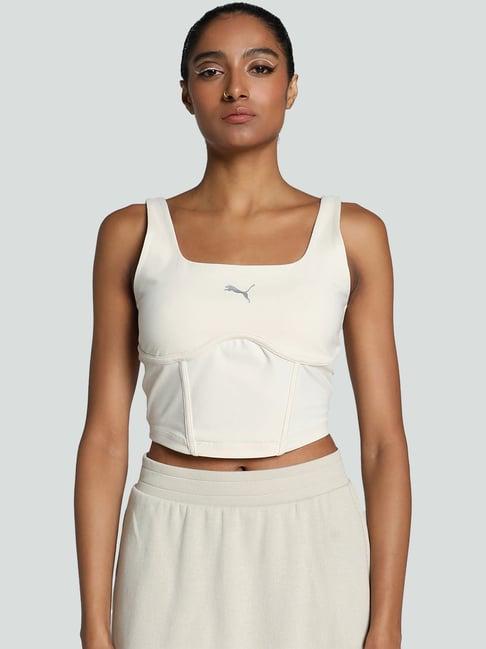 puma white cotton sports cropped t-shirt