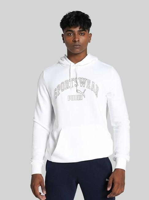 puma white regular fit logo printed hooded sweatshirt