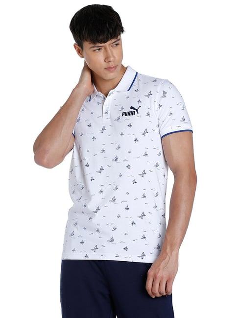 puma white slim fit printed polo t-shirt