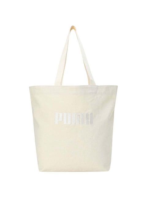 puma white solid medium tote handbag