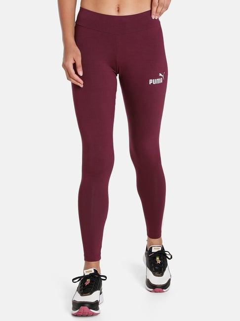 puma wine cotton logo print mid rise tights