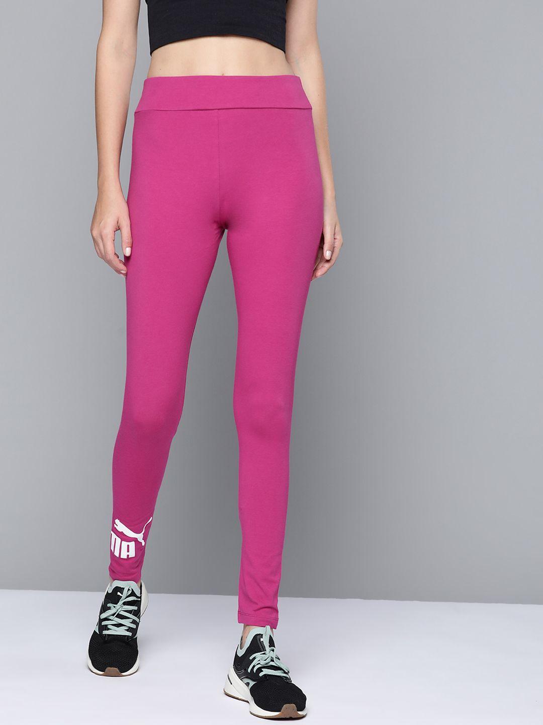 puma women's fuchsia brand logo printed high rise tight fit training tights