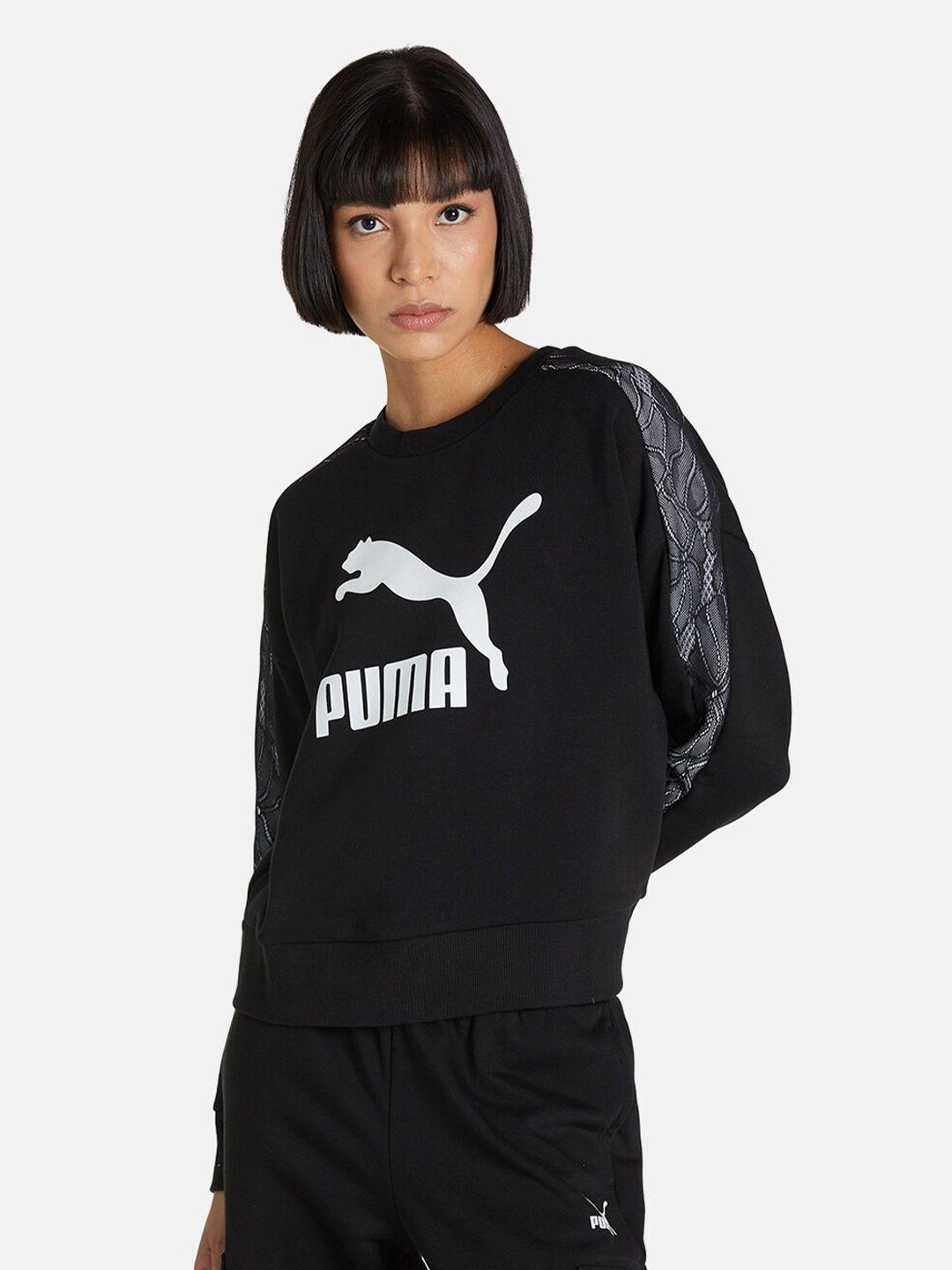 puma women black & white luxe printed sweatshirt