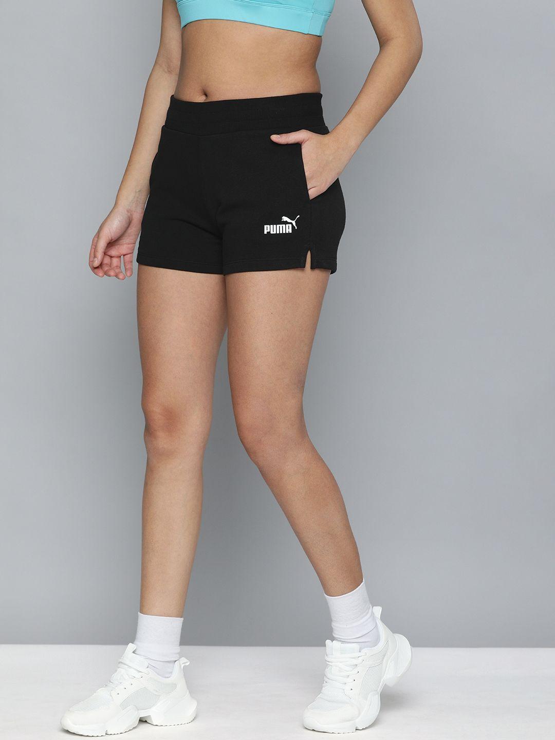 puma women black & white printed mid-rise sports shorts