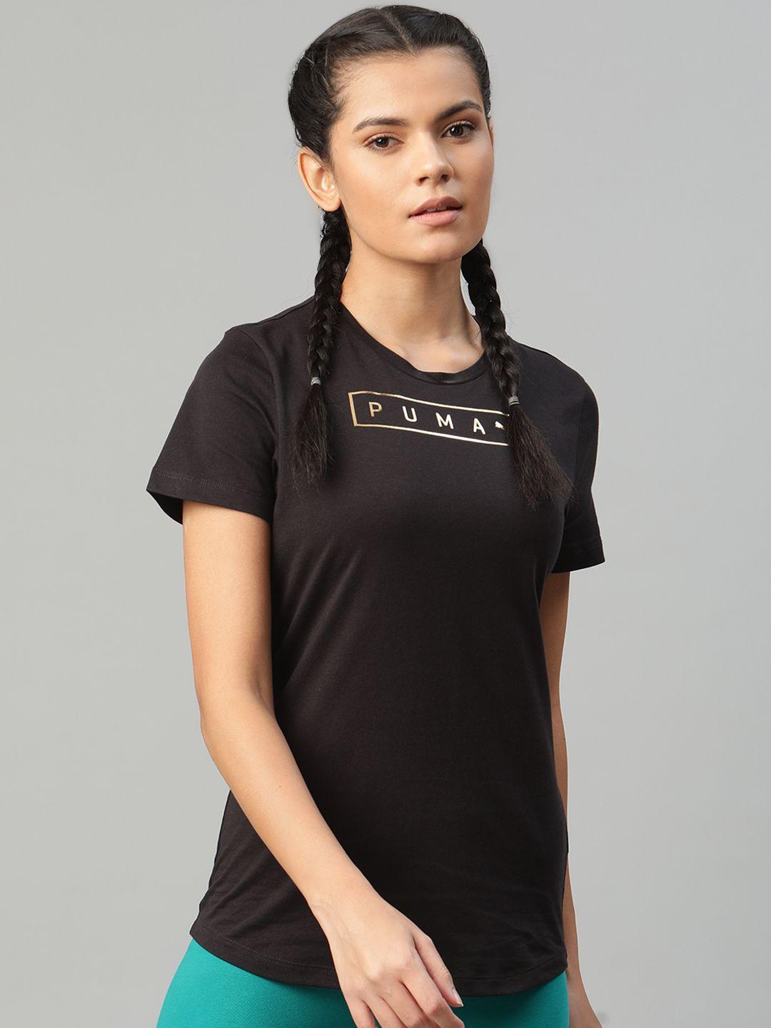 puma women black brand logo printed graphic 18 t-shirt