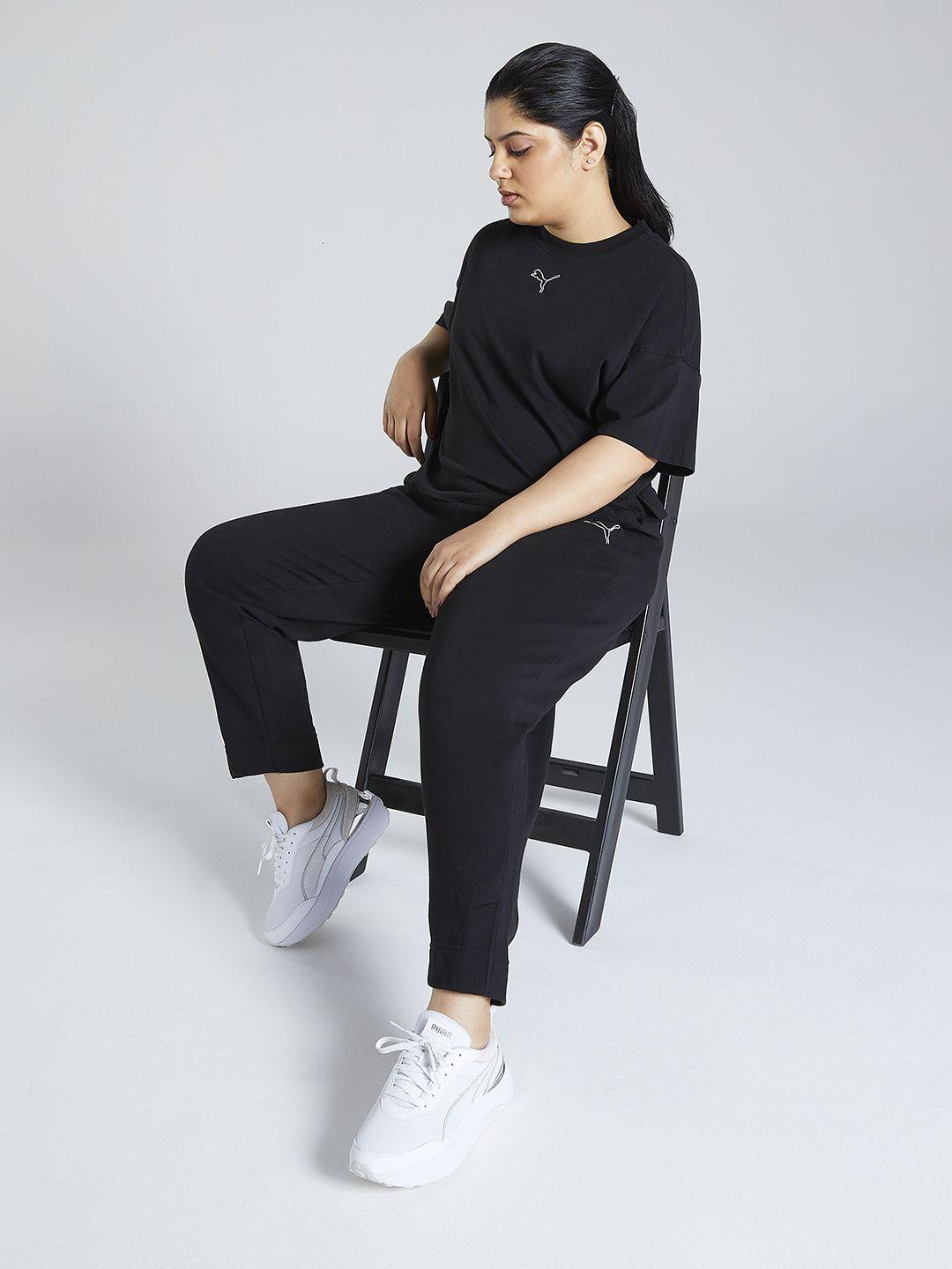 puma women black brand logo printed high-rise sustainable track pants