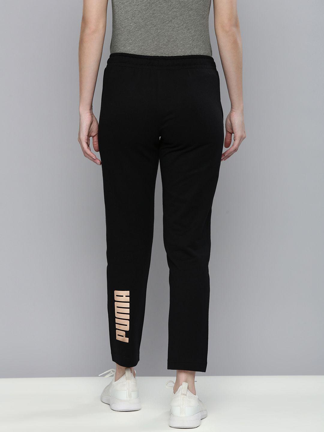 puma women black brand logo printed knitted slim fit track pants