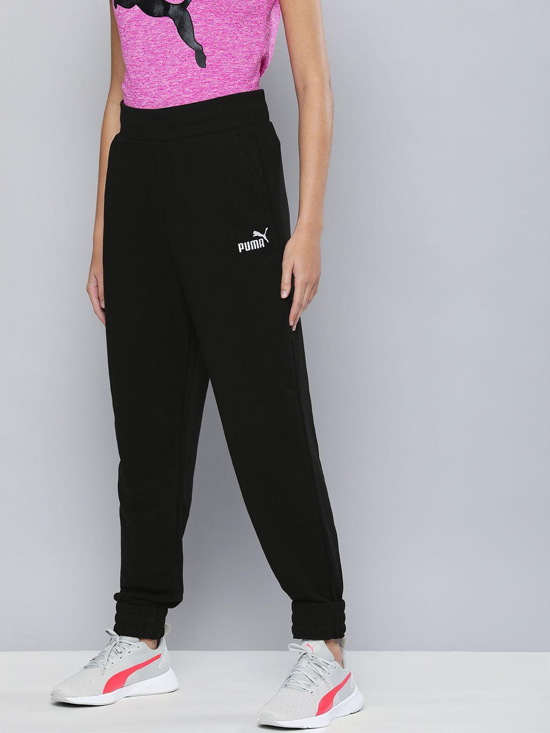 puma women black brand logo printed mid-rise sustainable joggers sustainable track pants