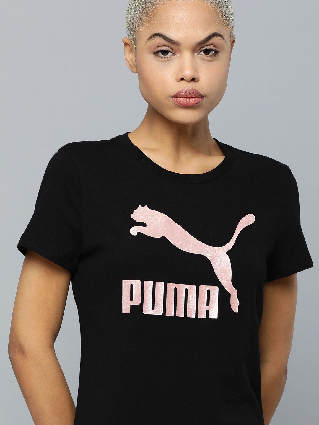 puma women black brand logo printed t-shirt