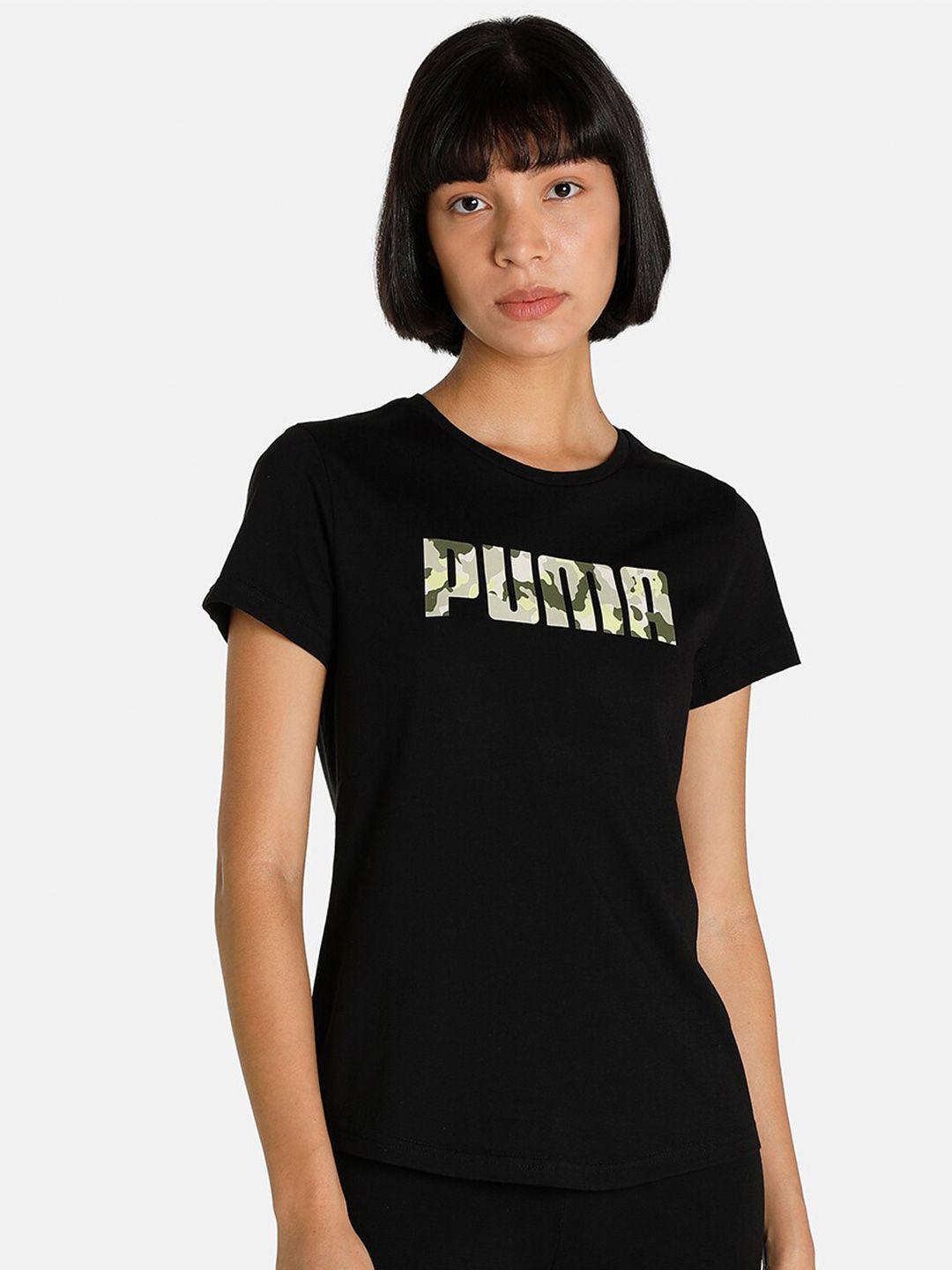 puma women black camo graphic logo t-shirt