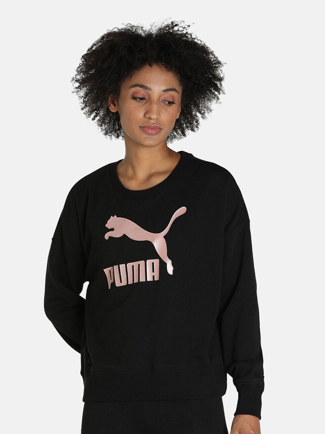 puma women black classics logo crew neck sweatshirt