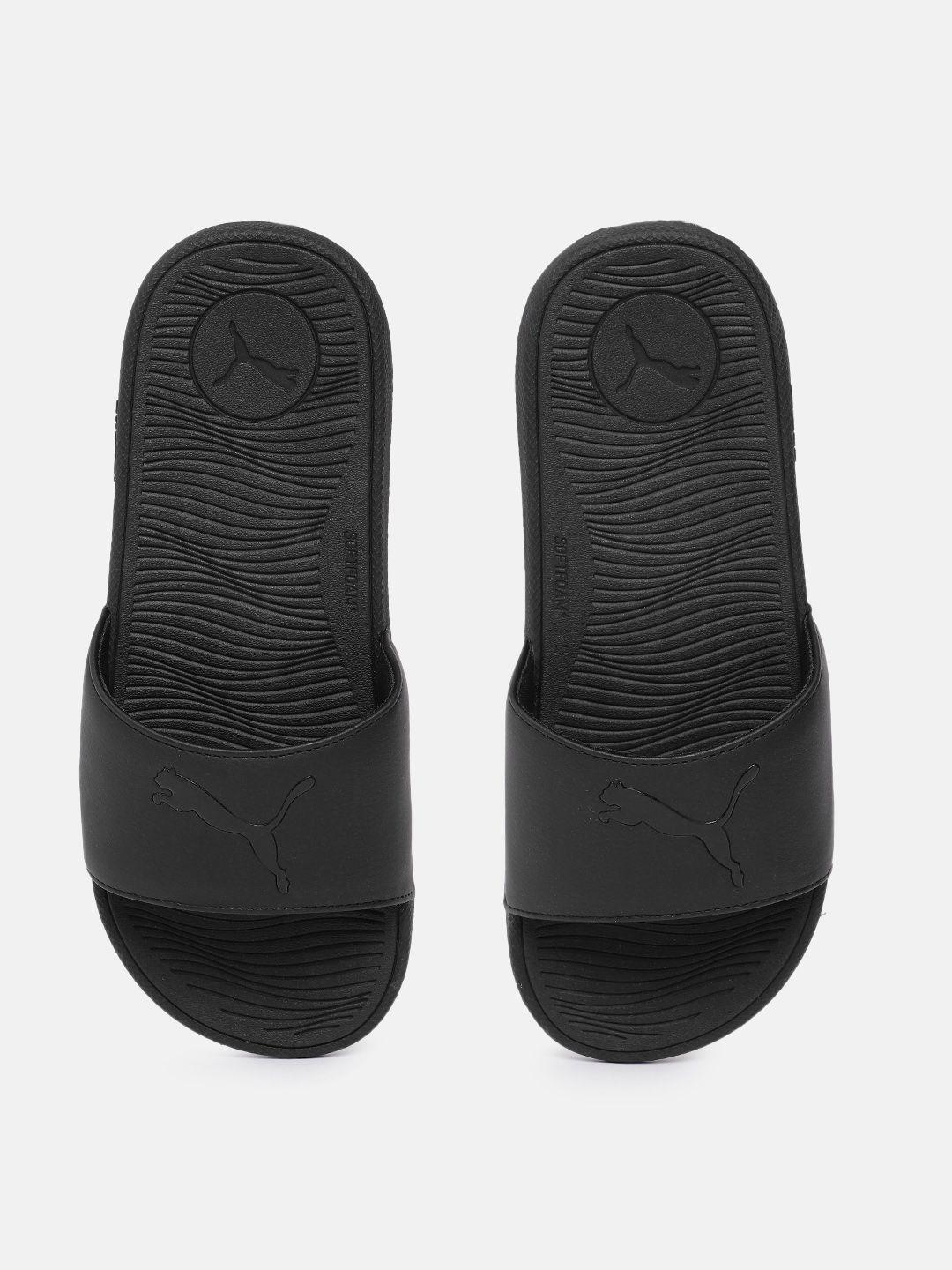 puma women black cool cat 2.0 sport brand logo self-print sliders