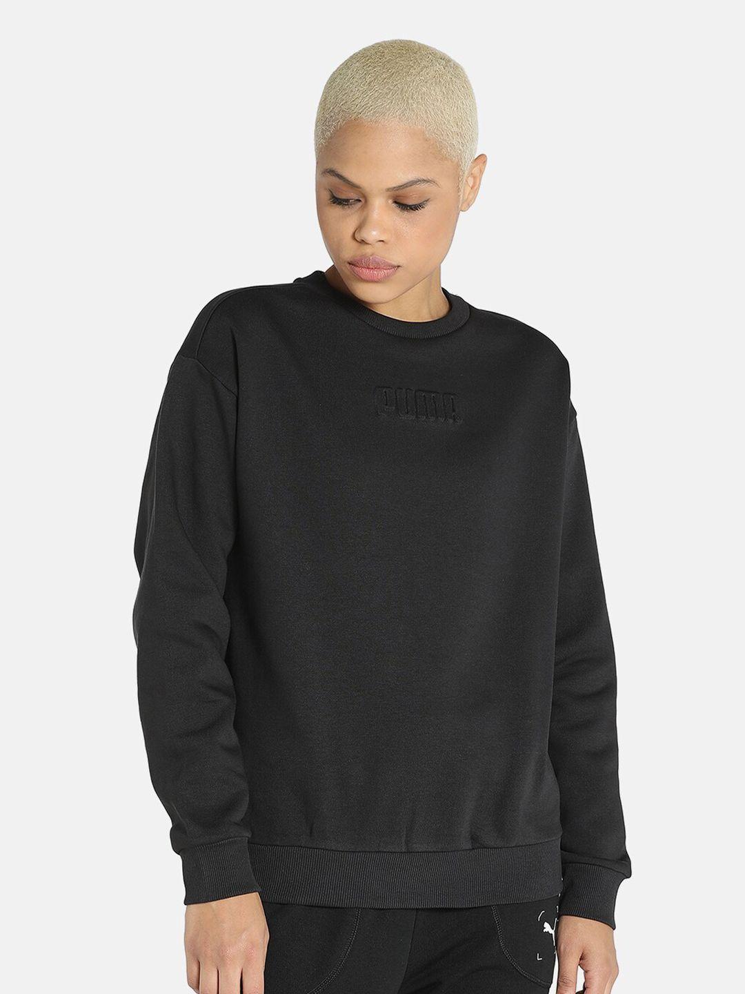 puma women black modern basic crew sweatshirt