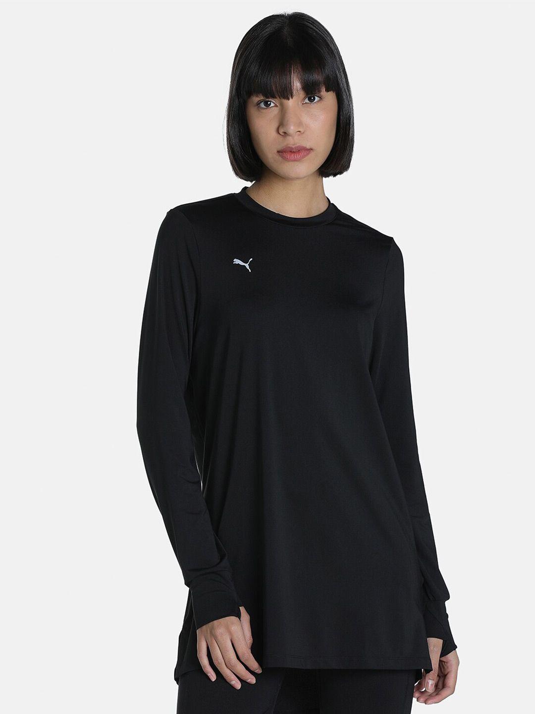 puma women black modest activewear long sleeve training t-shirt