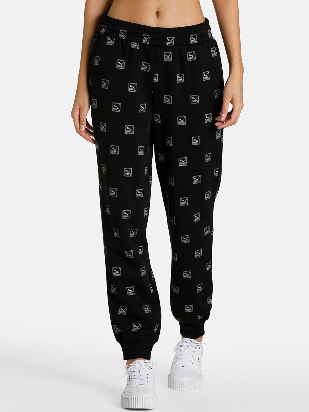 puma women black printed cotton brand love printed joggers