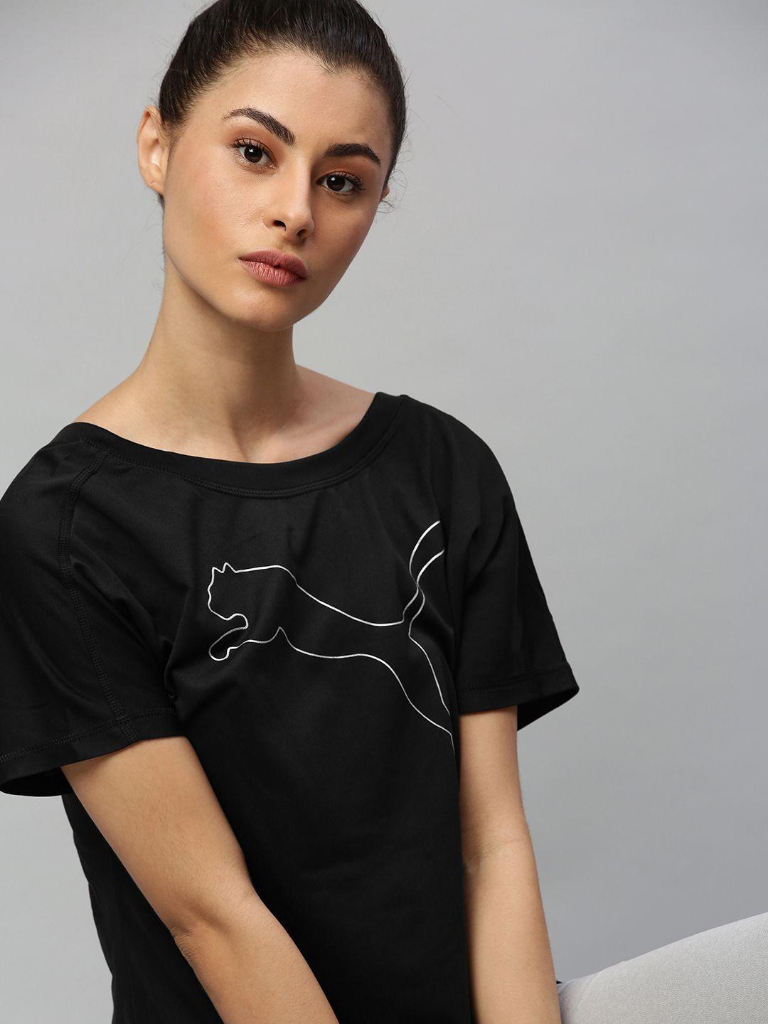 puma women black printed favorite jersey cat round neck training t-shirt
